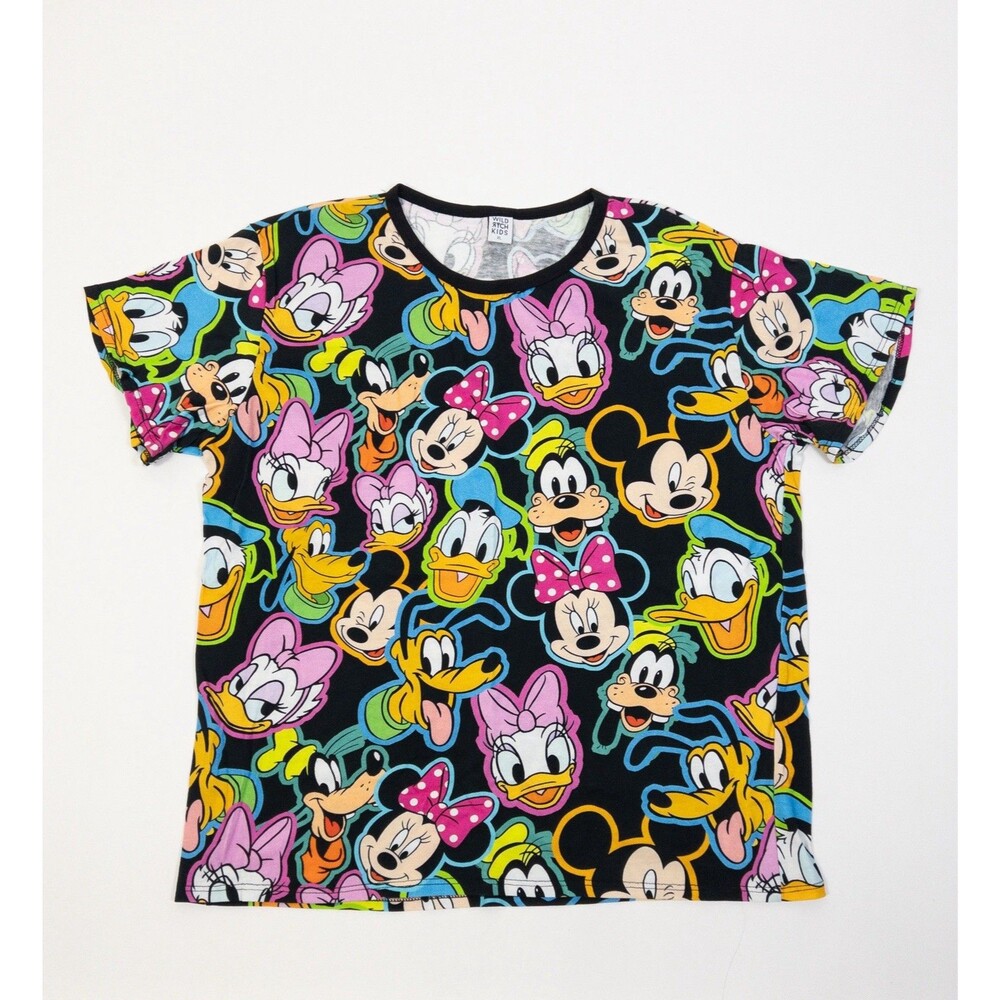 Wild Rich Kids Disney Neon Faces Adult XL T Shirt! Mickey Minnie Pluto Daisy